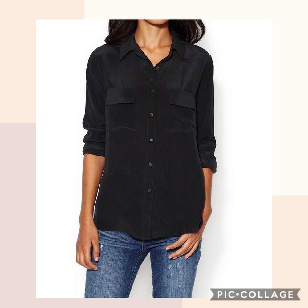Zoe & Sam Silk Two Pocket Blouse